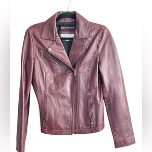 Andrew Marc New York Burgundy Leather Moto Jacket Sz M